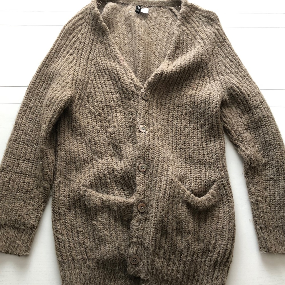 H&M light brown long cardigan button down sweater